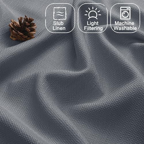 Chyhomenyc Dark Grey Curtains 63 Inch Length 2 Panels, Faux Linen