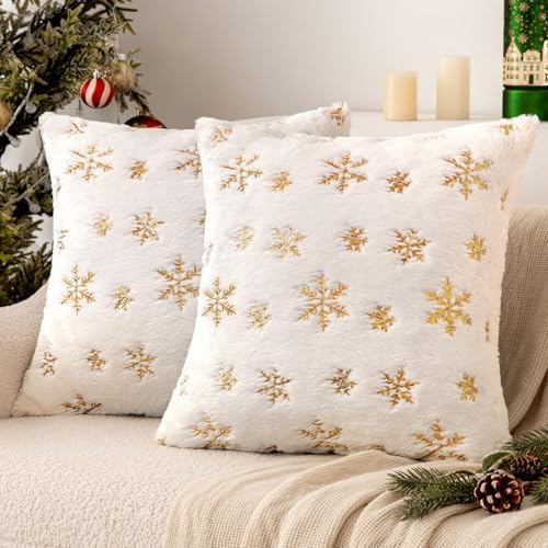 EMEMA Set of 2 Christmas Snowflake Decorative Throw Pillow Covers Soft