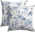 Kawani Blue Floral Pillow Covers 20x20 Inch Set of 2 Blue and Cream