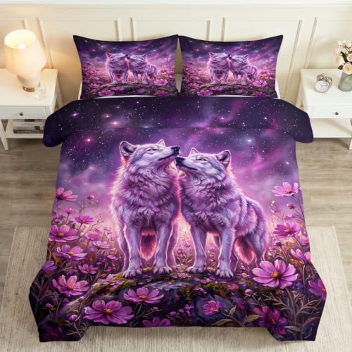 King Duvet Cover Set Soft Microfiber Dream Wolf