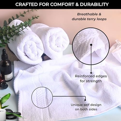 White 100% Cotton Bath Hand Towels for Bathroom - Thick Luxury Soft