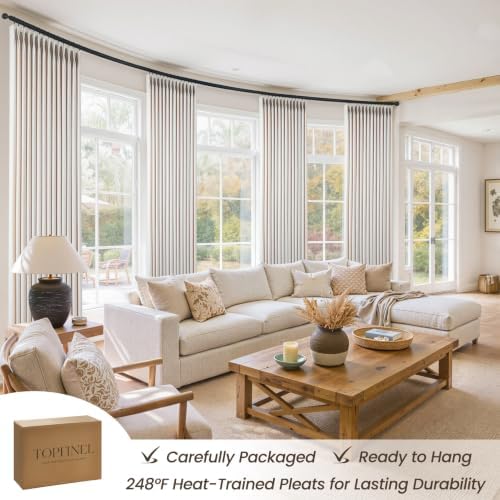 Topfinel Pinch Pleated Linen Curtains 108 Inchs Long Natural 4 Panels