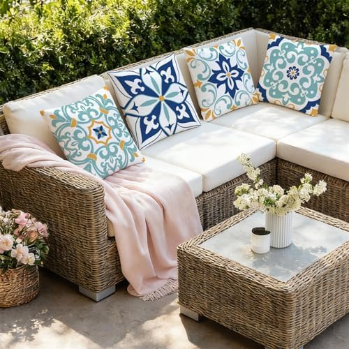 Outdoor Waterproof Throw Pillow Covers 18x18 Set of 4 Floral Boho