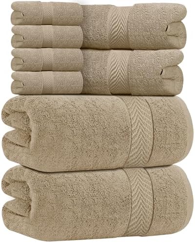 Oakias Premium Towel Set 600 GSM 8 Piece Beige - 100% Ring Spun Cotton