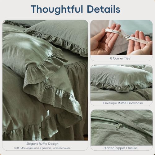 MooMee Ruffle Duvet Cover Set 100% Washed Cotton King
