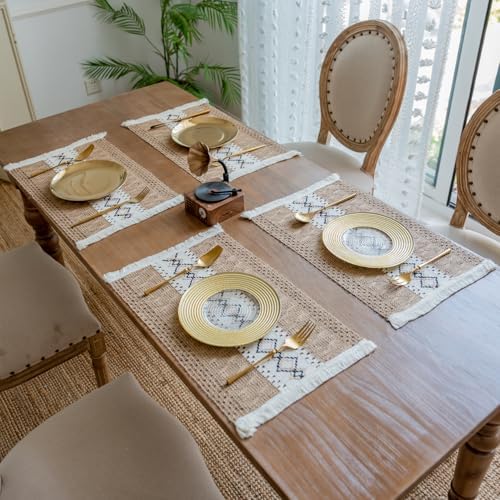 Rectangular Woven Placemats Set of 4 for Kitchen Boho Geometric
