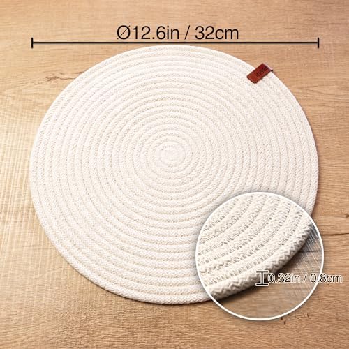 Round Placemats, Set of 4, Handmade by Braided Cotton Cord for Kitchen