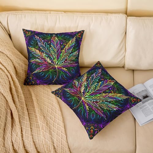 Feelyou Marijuana Weed Leaf Throw Pillow Covers for Couch Sofa Bed,Set
