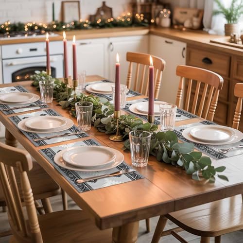 Placemats Set of 8, Aztec Gray Geometric Pattern Washable Table Mats