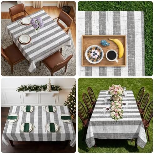 Farmhouse Gray Geometric Line Waterproof Tablecloth for Rectangle