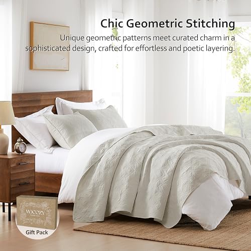 WDCOZY 100% Cotton Oversized King Quilt Set - Beige California Cal