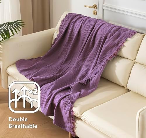 KyraHome 100% Organic Cotton 50"x60" Muslin Throw Blankets for Adults