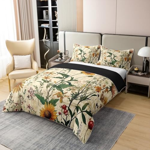 Erosebridal Boho Flower Floral 100% Cotton Duvet Cover Queen Size