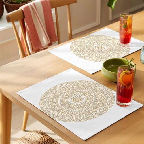 Placemats Set of 6, Beige Boho Cotton Linen Place Mats, Retro