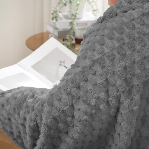 Puncuntex Grey Throw Blanket 60"×80" inches Fuzzy 3D Jacquard