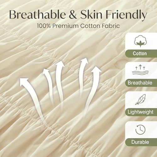 Bedbay 100% Cotton Ruched Duvet Cover Set King Size, Elegant Ivory
