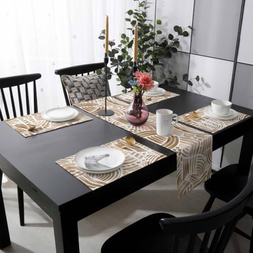 Brown Striped Table Mats Set of 6 with Table Runner 90 Inches