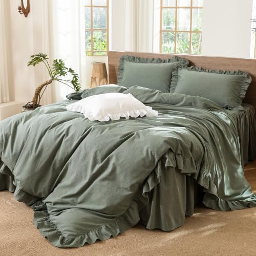 MooMee Ruffle Duvet Cover Set 100% Washed Cotton King