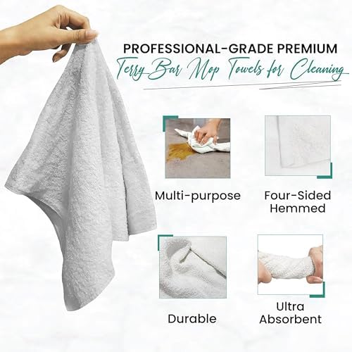 White Bar Towels, Pack of 40 (Approx.) 100% Cotton Cleaning Rags, 14”