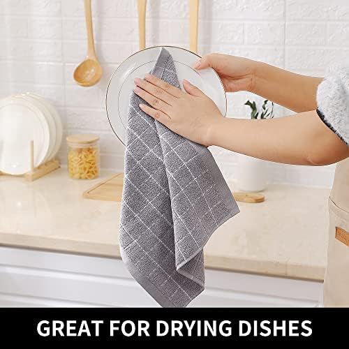 Homaxy 100% Cotton Terry Kitchen Dish Cloths, 6 Pack, Light Grey