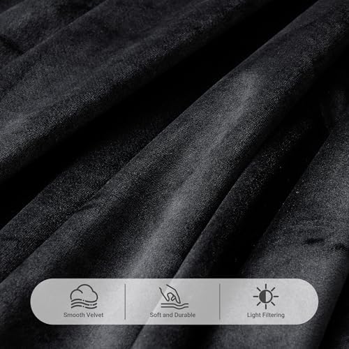 Pinch Pleated Black Blackout Velvet Curtains 84 inch Length 2 Panel