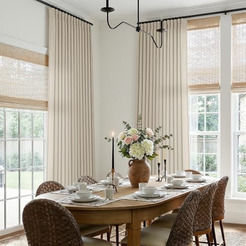 TWODRAPES Oatmeal Pinch Pleated Linen Curtains 84 Inch Length 2 Panels