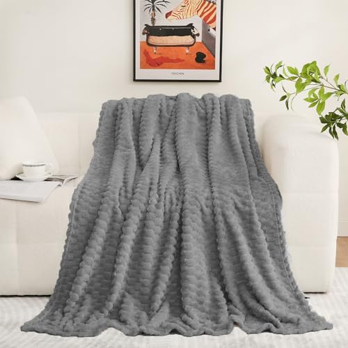 Puncuntex Grey Throw Blanket 60"×80" inches Fuzzy 3D Jacquard