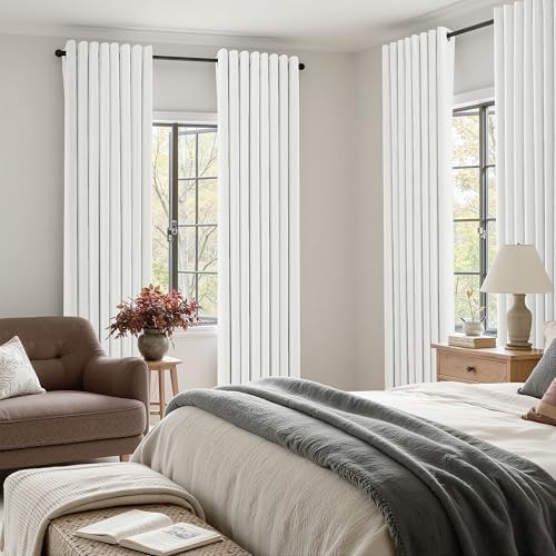 Jowels Ivory Linen Grommet Blackout Curtains 108 Inches Long for