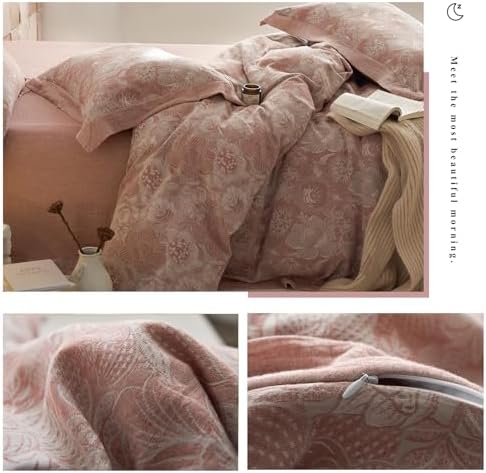 VM VOUGEMARKET Blush Pink Flower Duvet Cover Set Queen,3 Pieces Retro