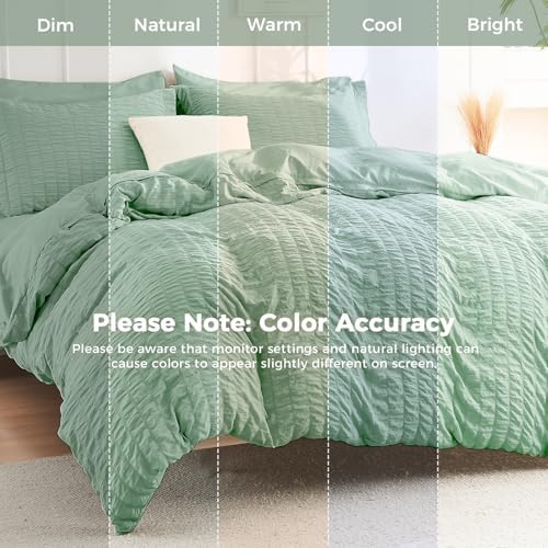 California King Comforter Set - 7PCS Seersucker Bed in a Bag, Sage