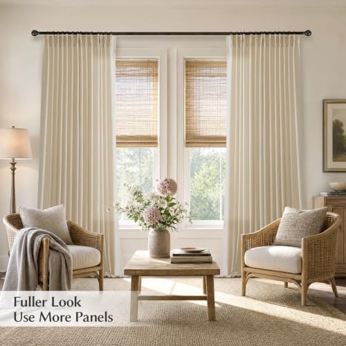 Semi Sheer Pinch Pleated Linen Curtains for Living Room 96 Inches