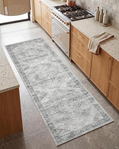 Garvee Grey Boho Washable 2x6 Runner Rug for Kitchen Hallways Entryway