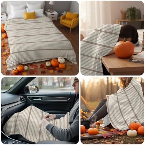 Beige Stripes Blanket Plush Cozy Fuzzy Throw Blanket for Couch/Travel