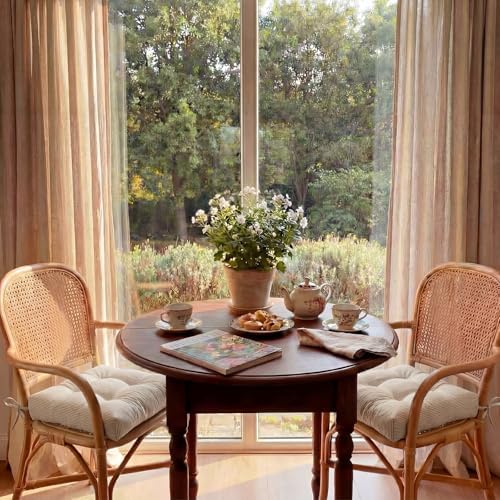 Geetery Khaki and White Stripe Chair Cushions Set of 4 with Ties