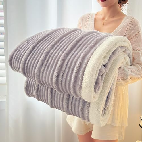 UKELER Sherpa Throw Blankets 60 × 80 inch, 470 GSM Striped Sherpa
