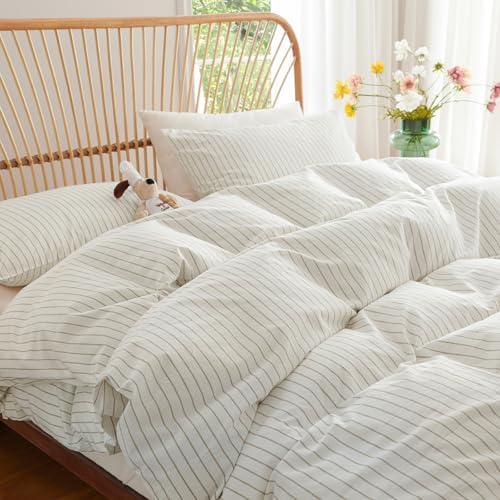 Nayoroom Cotton Striped Duvet Cover Set King Brown Pinstripe Bedding