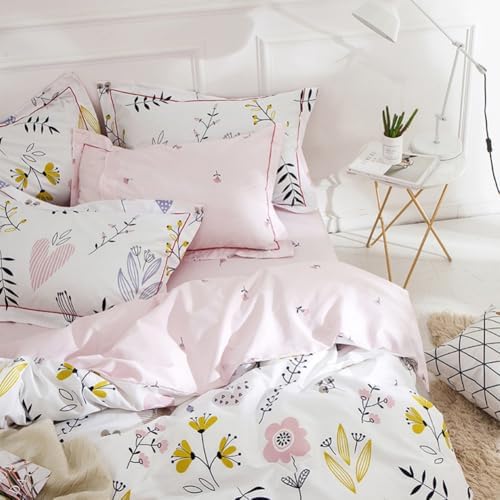 Pink Floral Duvet Cover Set Queen Girls Aesthetic Bedding Set 100%
