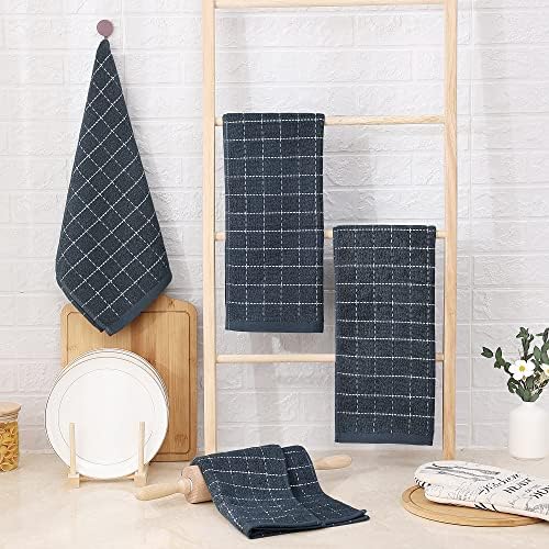 Homaxy 100% Cotton Terry Kitchen Towels, 4 Pack, Dark Grey