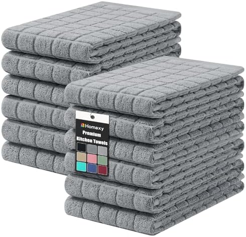 Homaxy Premium Ring Spun Cotton 390 GSM Kitchen Towels, 12 Pack, Grey