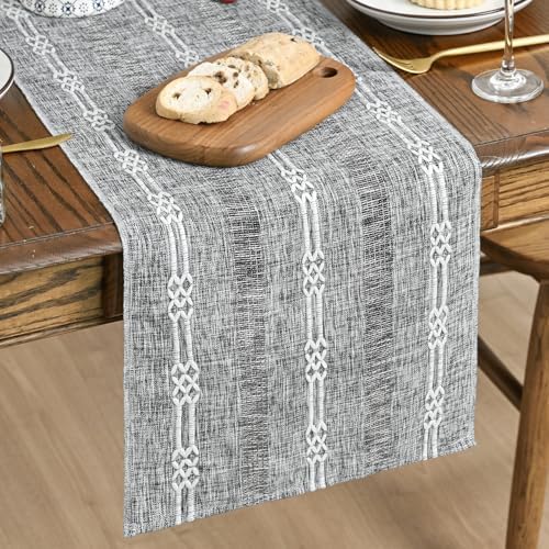 Artoid Mode Dark Grey Farmhouse Embroidered Hollow Table Runner
