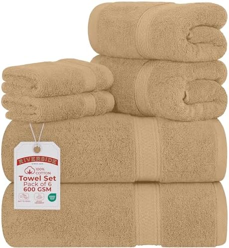 RIVERSIDE Luxury 6 Piece Towel Set, 2 Bath Towels, 2 Hand Towel, 2