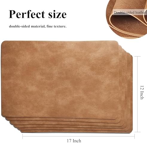 Cowhide Pattern PU Leather Placemats Set of 6 Heat Resistant Kitchen