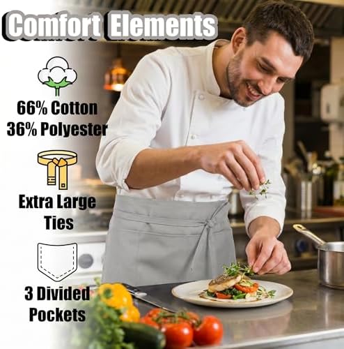 TOSHE Waist Apron 3 Pockets Waterdrop Resistant Cotton
