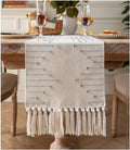 Caflife Grey Beige Cotton Linen Rustic Boho Table Runner 13 x 72 Inch