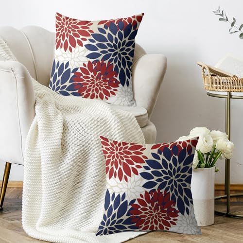 4th of July Blue Red White Pillow Covers 20X20 Inch Set of 2, Modern