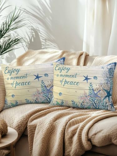 Outdoor Pillows Waterproof, Teal Blue Starfish Coastal Bedding Throw