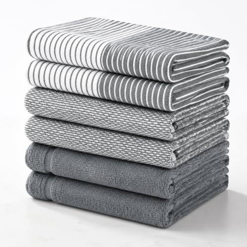 6 Pack Terry Kitchen Towels, 18 X 28 in Grey