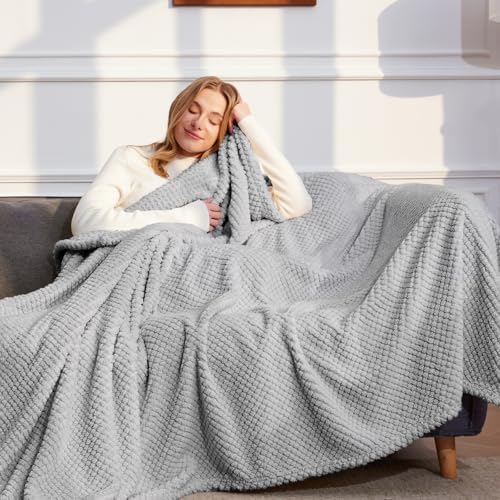 Whale Flotilla Soft Fleece King Size Bed Blanket, Light Grey