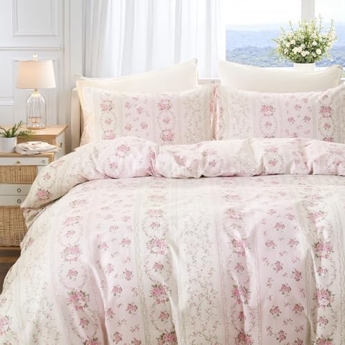 Duvet Cover Queen Size - 100% Cotton Reversible Floral Duvet Cover Set