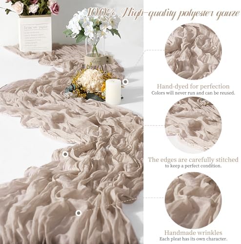 24 Packs Taupe Table Runner, Charming Cheesecloth Table Runner 17 x